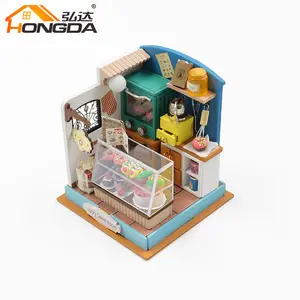 Hongda متوفر في المخزون S2304 غرفة جميلة محظوظة سهلة التجميع أثاث لعب خشبية حرفية منزل دمية مصغر تصنعه بنفسك
