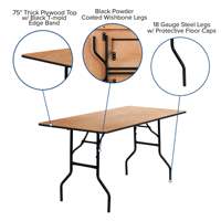 AJUNION Table pliante en contreplaqué de 5 pieds Table de banquet pliante rectangulaire Table à manger pour événement