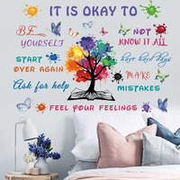 Sticker Mural Auto-Adhésif Coloré Arbre Citations Inspirantes Tableau pour Étudiant