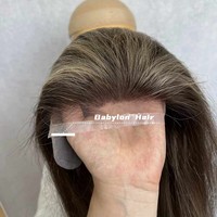 Babylon Original silicona transpirable gorra ceniza marrón resaltar Pu Toppers virgen Remy cutícula cabello humano médico pelucas de encaje completo