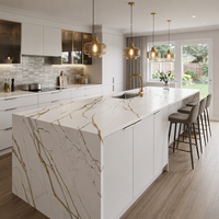 Dalle de quartz technique veinée or blanc 15-30mm certifiée CE, sans silice, moderne, pour plans de travail intérieurs, hôtellerie et commerce