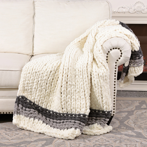 <strong>Chunky</strong> <strong>Knit</strong> Blanket Black Grey White <strong>Throw</strong> Warm Soft Cozy for Sofa Bed Boho Home DecorBeautiful Home DecorCouch Bed Blanket Gift - Product Image 1