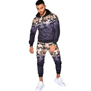 Men's Camo Print Hooded Tracksuit Set Zip Up Jacket Jogger Pants Hip Hop 2 Piece Outfit Sporty <b>leisurewear</b> for men - Product Image 5