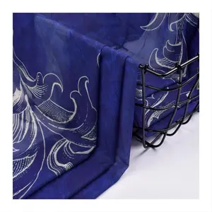 Net Floral Decoration Classic Dark Blue Digital Print 4 Way Stretch Elastic Mesh Fabrics For Lingerie Underwear