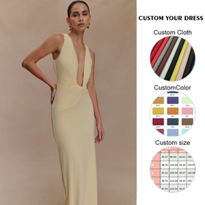 Robes longues décontractées à volants pour femmes, personnalisées, <span class=keywords><strong>été</strong></span>, sans manches, drapées, col en V profond, dos nu, pour soirée, club - Product Image 3