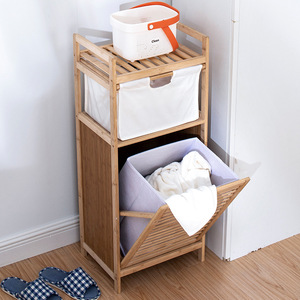 Bamboo Storage Rack 3 Tier <b>Laundry</b> Basket With Drawer For Bathroom Clothing Organizer - Product Image 4