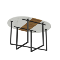 Ensemble de table à manger ovale 7 pièces, 6 chaises en cuir PU blanc, plateau moderne en imitation marbre grain de bois triamine, écologique et durable