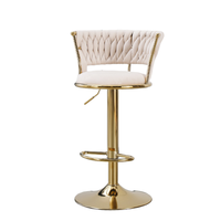 Tabouret de bar moderne et contemporain en métal et velours, pivotant, en cuir, doré, de luxe, pour cuisine