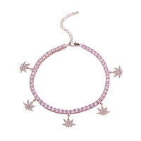 Chaîne de cheville pour femme en laiton avec zircon, motif feuille d'érable, style Hip Hop, 4mm, 9 pouces + chaîne d'extension, chaîne tennis