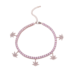 Chaîne de cheville pour femme en laiton avec zircon, motif feuille d'érable, style Hip Hop, 4mm, 9 pouces + chaîne d'extension, chaîne tennis - Product Image 5