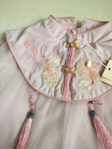 Otoño nuevo bordado niñas Vestido largo de princesa estampado Floral cuello redondo decoración de encaje nube hombro <span class=keywords><strong>gasa</strong></span> para niños - Product Image 4