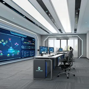 Wubang konsol kontrol cerdas desain kustom, meja konsol ruang kontrol keamanan elektrik tinggi dapat diatur dengan lampu Led
