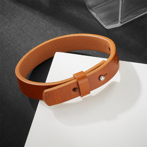 Vòng đeo tay nam bằng da bò thật, màu đen nâu trơn, có thể điều chỉnh, hàng cao cấp, làm quà tặng - Product Image 6