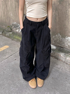 <span class=keywords><strong>Pantalon</strong></span> <span class=keywords><strong>cargo</strong></span> tactique pour <span class=keywords><strong>femme</strong></span> TT de haute qualité, style Y2K, taille haute, jambe large, ample, en sergé de coton uni, <span class=keywords><strong>bleu</strong></span> <span class=keywords><strong>marine</strong></span> - Product Image 3
