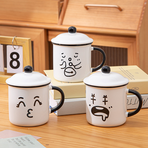 Mug en céramique au design de dessin animé créatif et original, couvercle personnalisé, couleur et logo personnalisés, 400 ml, passe au lave-vaisselle et au micro-ondes, pour les fêtes, le café - Product Image 1