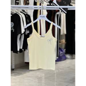 Top Corto de Punto Amarillo para Mujer, Estilo Dulce, Sin Mangas, Ajuste Elástico, Uso Diario - Product Image 1