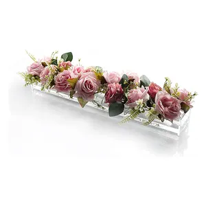 ที่กำหนดเองยาวและต่ำวางสง่างามกลางแจกันคริลิคจัดดอกไม้ตารางงานแต่งงานคริลิค