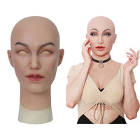Masker Wajah Silikon Buatan untuk Pria Menjadi Wanita, Masker Silikon untuk Pesta, Penutup Kepala untuk Crossdresser dan Drag Queen