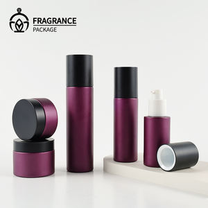 Ensemble d'emballages cosmétiques vides en verre violet <span class=keywords><strong>mat</strong></span>, flacon pompe cylindrique personnalisé de 50g, 30ml, 100ml pour huile corporelle, lotion, crème, sérum - Product Image 1