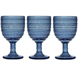 Wholesale glassware 8OZ Colored Goblet wine glasses Water Glass Pressed Blue Glass Goblets