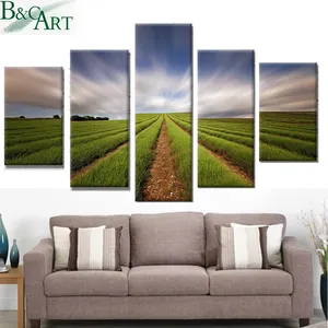 High Quality Living Room Decor 5 Panels Stretched Group Natural Sea Scenery Printed Painting on Canvas