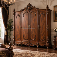 Lit King Size Européen Personnalisé en Bois Massif Marron Foncé avec Tête de Lit Ornée et Sculptée, Meubles de Chambre de Luxe pour Villa