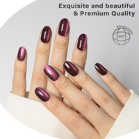 AIERFEI Faux ongles à presser en gel souple, finition œil de chat caméléon ovale, couleur dégradée marron expresso, haute qualité, fournitures pour ongles