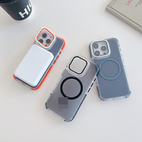 Housse de téléphone portable magnétique en fibre de carbone pour iPhone 15 16 Pro Max avec film de protection pour objectif de caméra et béquille