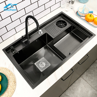 Station d'évier extérieur noir artefact fait à la main SUS 304 en acier inoxydable monotrou sous montage Installation Nano Surface Cup Washer