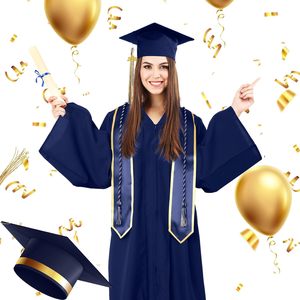Toge de graduation pour adultes, ensemble bonnet et robe de cérémonie universitaire bleu marine, vente en gros pour les écoles et les universités - Product Image 4