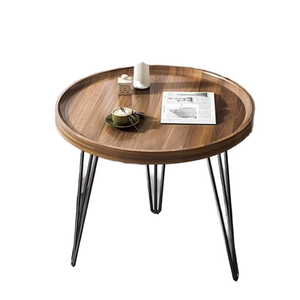 Mesa de centro ecológica con patas de madera y 1 cesta de jacinto de agua, muebles de estilo rústico para sala de estar - Product Image 1