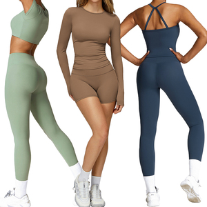 Bộ đồ tập Yoga nữ TZ8519 hai mảnh, quần bó sát và áo ba lỗ, chất liệu mềm mại, màu nude, bộ đồ thể thao thường ngày - Product Image 1