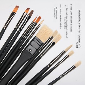 Ensemble de 12 pinceaux <span class=keywords><strong>gouache</strong></span> Black Knight pour l'exportation, poils de sanglier, aquarelle, acrylique, peinture à l'huile, pinceau éventail pour peintres - Product Image 1