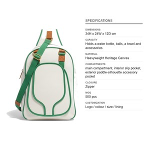 Sac de transport robuste en toile Heritage pour raquettes de pickleball, tennis et padel, grand format, avec logo personnalisé, vente en gros - Product Image 6