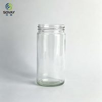 Pot en verre cylindrique haut et fin de 450 ml, transparent, avec couvercle fileté, pour la mise en conserve à domicile et l'emballage alimentaire commercial