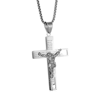 Pendentif Croix Religieuse en Acier Inoxydable avec Prière du Seigneur et Verset Biblique Jésus Crucifix, Bijou de Mode pour Hommes
