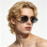 Gafas de Sol de Alta Gama, Estilo Retro, Forma Poligonal Irregular, Ovaladas, Sin Montura, Metálicas, Multicolores, UV400, Cómodas, 2026