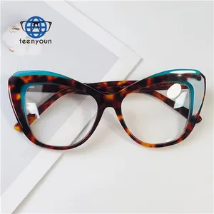 Teenyoun, monturas gruesas de gafas de ojo de gato, monturas ópticas de acetato y gafas 2024, venta al por mayor