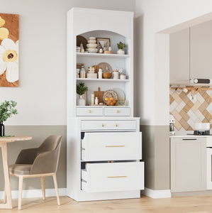 Modern 83.7-inch High Freestanding Kitchen Pantry Tall Kitchen Hutch with Faux Marble Top Kitchen <b>Storage</b> <b>Sideboard</b> - Product Image 1