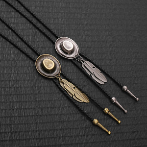 Corbata Bolo de Metal HLC de Mezclilla Lavada Estilo Vintage para Hombre, Accesorio de Atuendo Vaquero Occidental, Elegante Colgante de Pluma, Adorno para Camisa y Cuello - Product Image 5