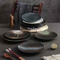 Assiette plate ronde en céramique de style japonais minimaliste, compatible micro-ondes, pour la maison, l'hôtel, les restaurants occidentaux, pour servir des steaks/pâtes au dîner