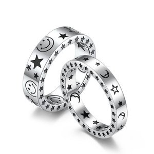 Instagram-worthy creative star and smiley face titanium steel <b>rings</b>, trendy unisex accessories, star and moon <b>couple</b> <b>rings</b>. - Product Image 5
