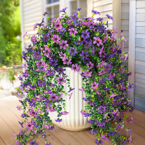 Bouquet de fleurs artificielles en soie et plastique, vigne violette Ruyin, plante suspendue pour la décoration de la maison et du jardin - Product Image 1