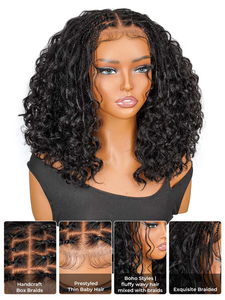 Perruques Tressées Boho Sans Colle 5x5 Cheveux Humains Densité 250% Courtes Bob Tresses Sans Nœuds Boho Perruque Frontale 13x6 Cheveux Vietnamiens Prête à l'Emploi - Product Image 3