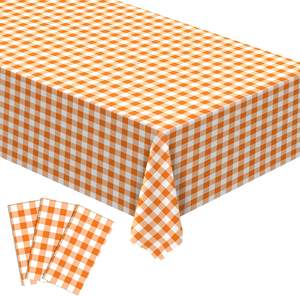 54*108 pulgadas naranja y blanco plástico Rectangular a cuadros a prueba <span class=keywords><strong>de</strong></span> aceite impermeable desechable moderno <span class=keywords><strong>mantel</strong></span> personalizable - Product Image 1