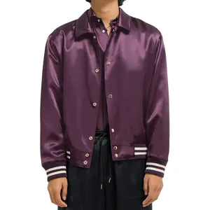 high quality satin coach jacket top custom soft men blank silk satin bomber jacket for men wholesale