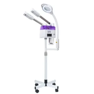 2 in 1 Ozone Facial Steamer on Wheels with Lamp Facial Steamer with Time Setting Stand Facial Steamer Adjustable Height for Spa