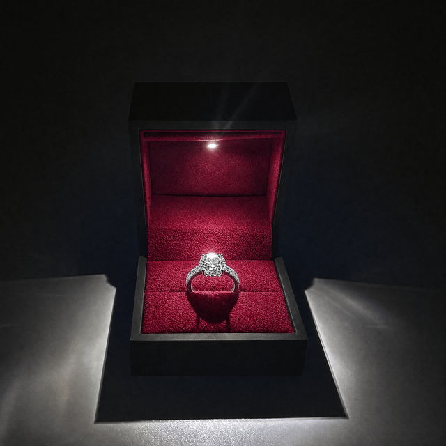 Zebopak Luxury Black LED Light Ring Box Custom Logo Red Velvet Interior Engagement Proposal Jewelry Gift Case Wholesale Bulk