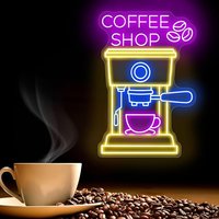 Enseigne néon acrylique avec motifs café et pâtisserie, mise en page de texte personnalisée pour la projection de marque de pâtisserie, café, ou point de vente de bubble tea