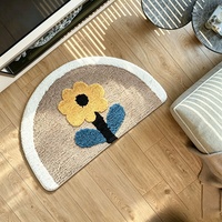 Tapis moelleux semi-circulaire en forme de fleur, tufté à la machine, antidérapant, pour chevet et décoration intérieure